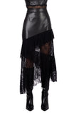 Black Faux Leather & Lace Midi Skirt