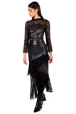 Black Faux Leather & Lace Midi Skirt