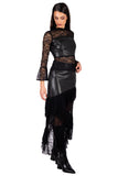 Black Faux Leather & Lace Midi Skirt