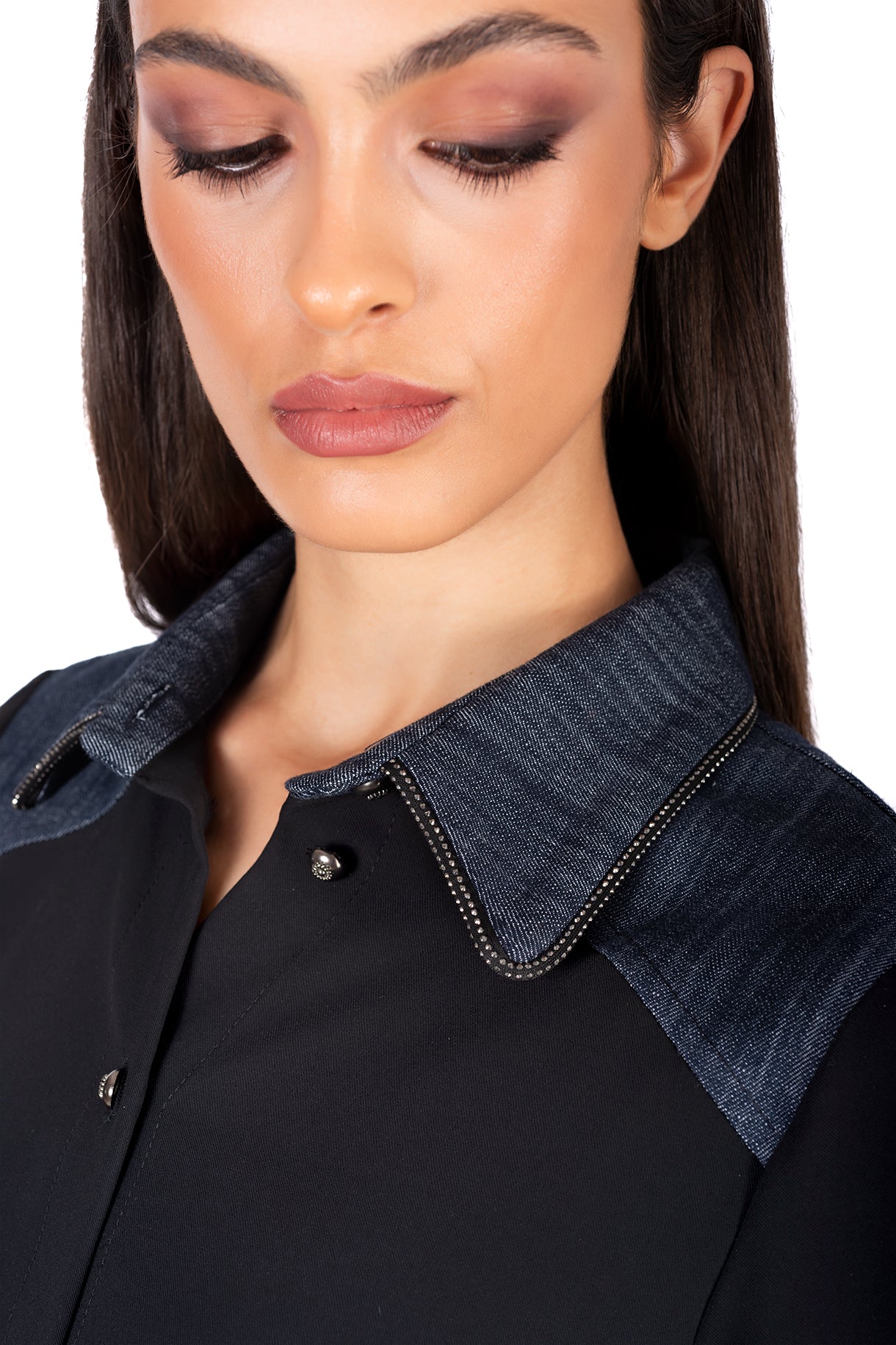 Black Shirt with denim collar detail
