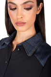 Black Shirt with denim collar detail