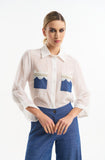 Shirt with Denim Pockets and Lace Detail