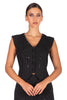 Black Pinstripe Vest with Embroidered details