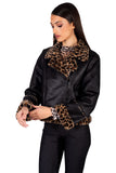 Black Shearling Jacket with Leopard details