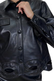 Eco Leather Jacket with Cutout Hemline