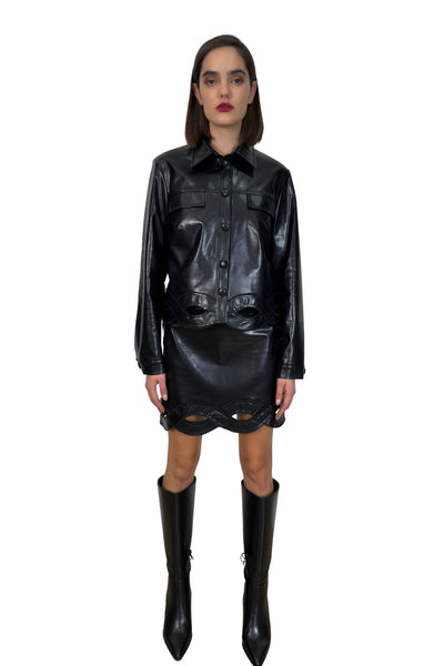 Eco Leather Jacket with Cutout Hemline