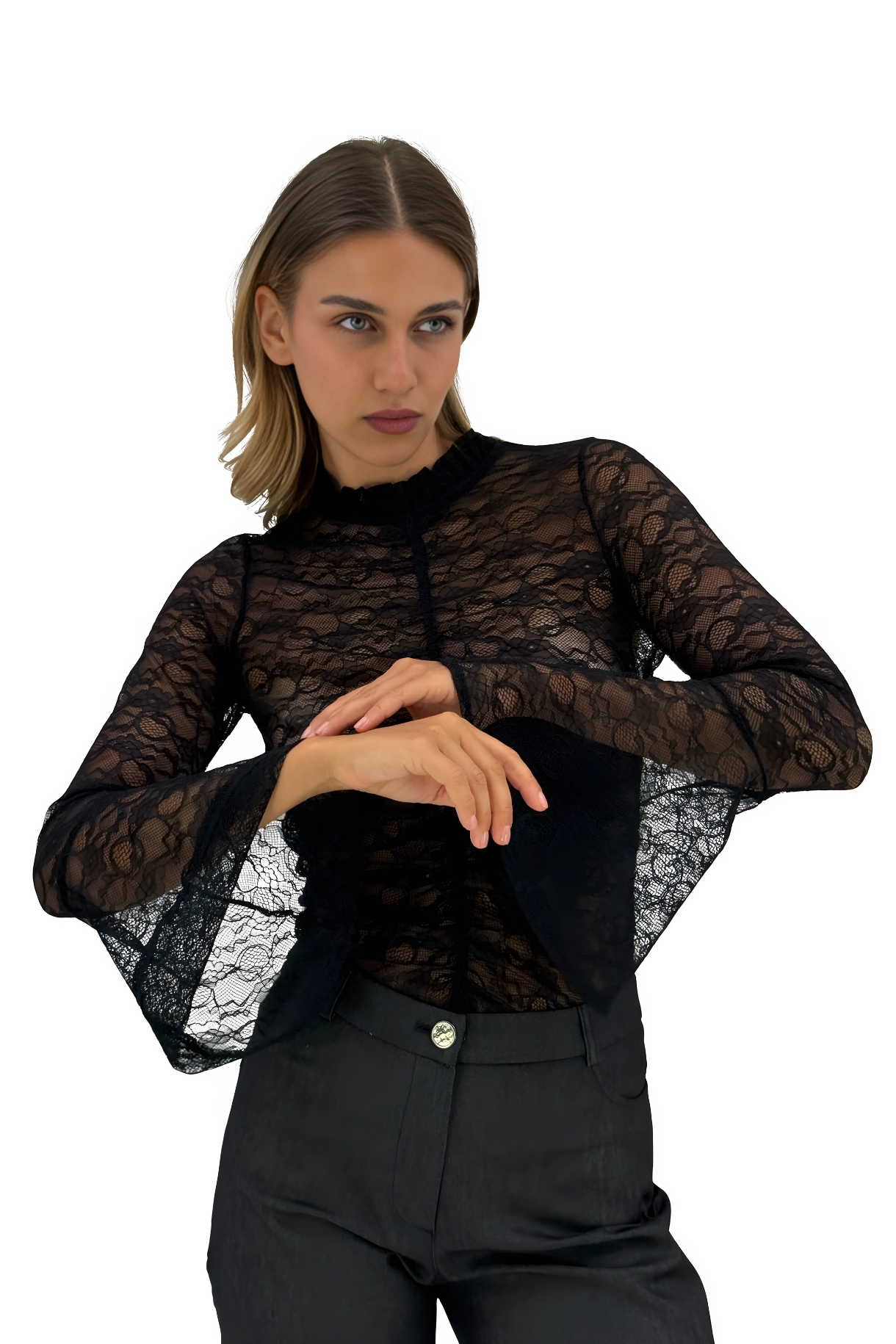Women’s Lace Long-Sleeve Top – Sheer Elegant Blouse