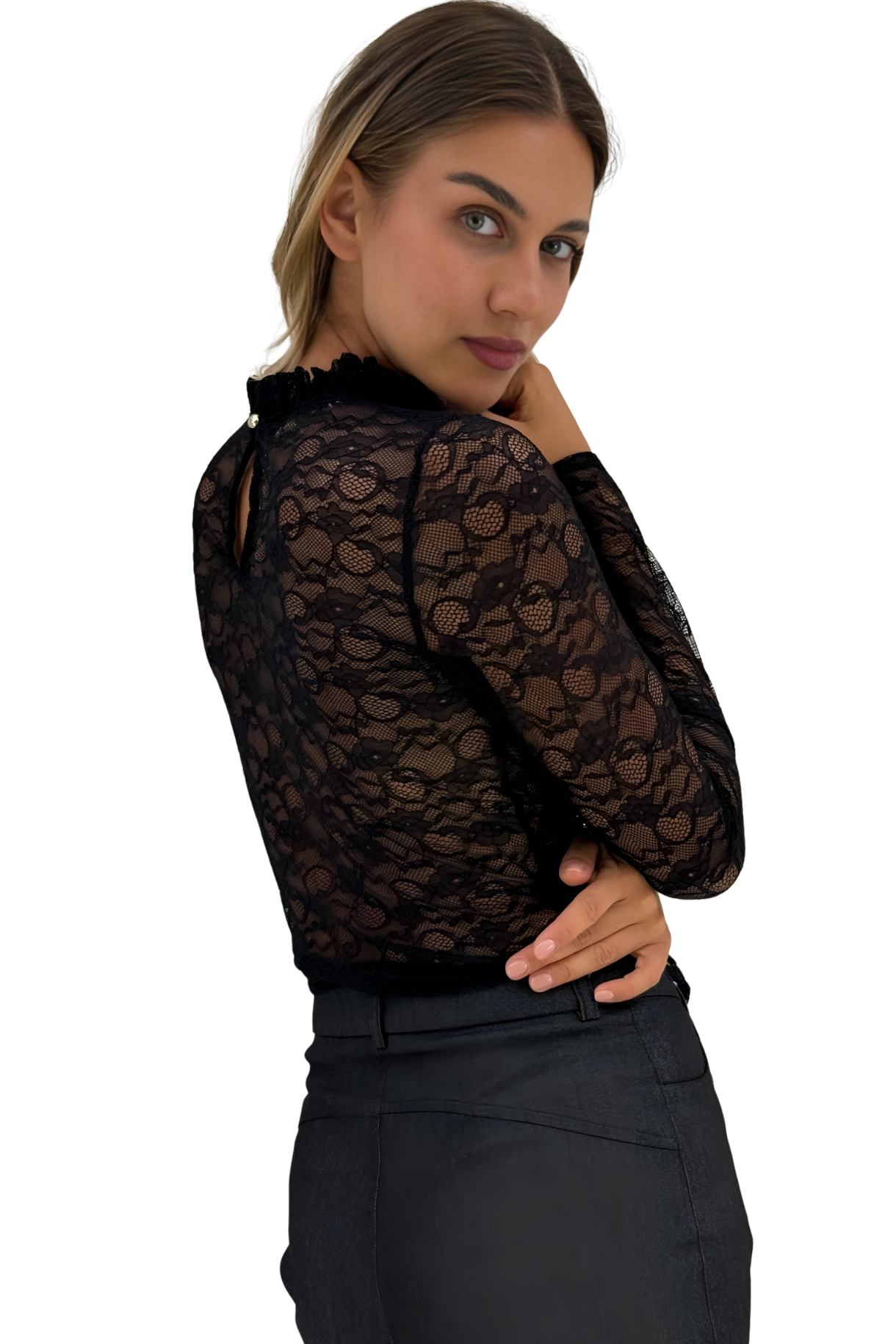 Women’s Lace Long-Sleeve Top – Sheer Elegant Blouse