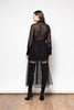Itzel Dress - Black Sheer Shirt Dress with Lace Detail and Belt