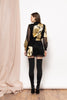 Cyra Black & Gold Metallic Mini Dress with Bow Tie Neck