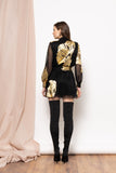 Cyra Black & Gold Metallic Mini Dress with Bow Tie Neck