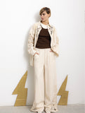 Women's Beige Wide Leg Pants with Lace